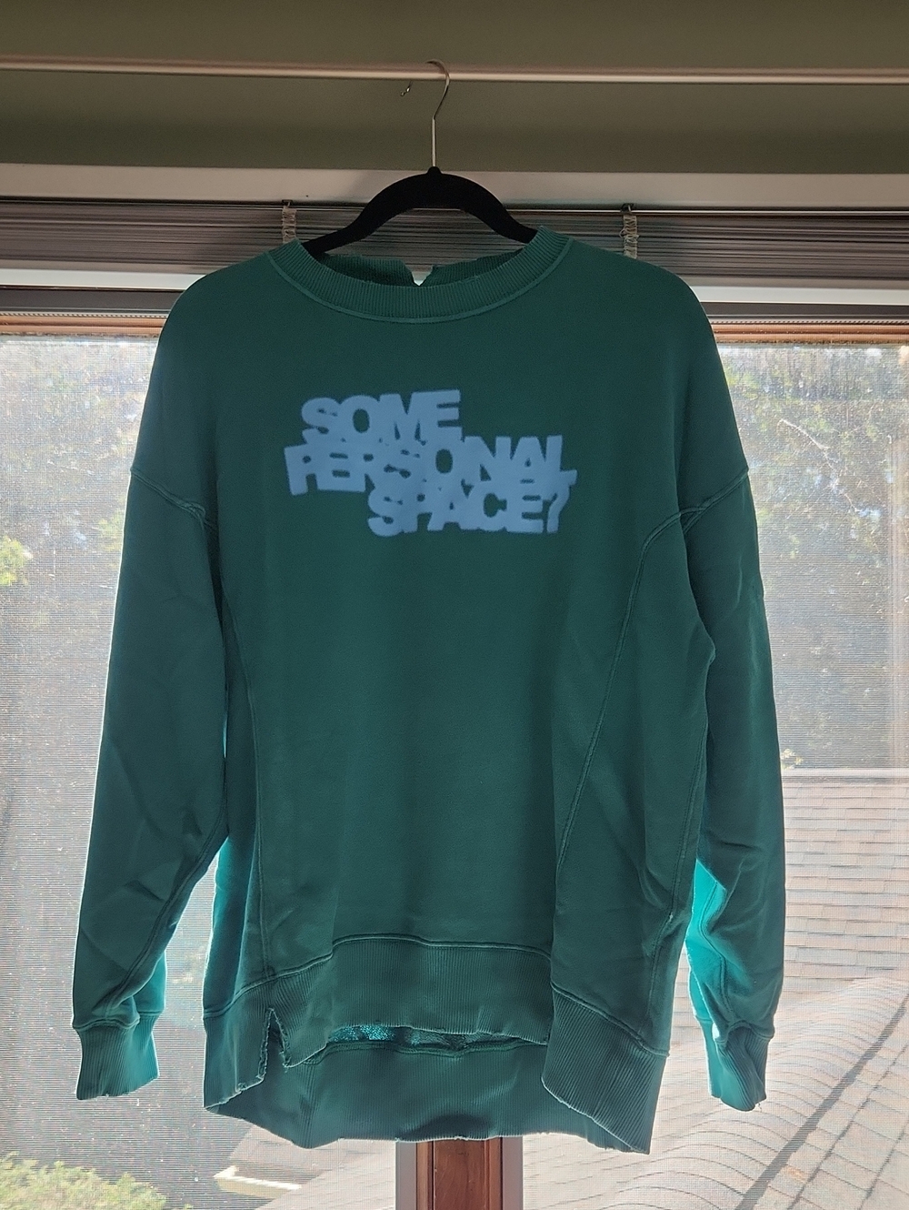 aerie Teal Green Crewneck Sweatshirt with Light Blue Graphic